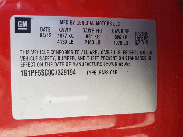 2012 CHEVROLET CRUZE LT 1G1PF5SC8C7329194