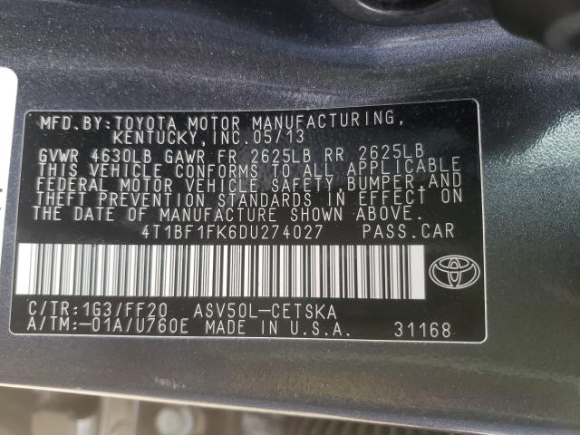 2013 TOYOTA CAMRY L 4T1BF1FK6DU274027