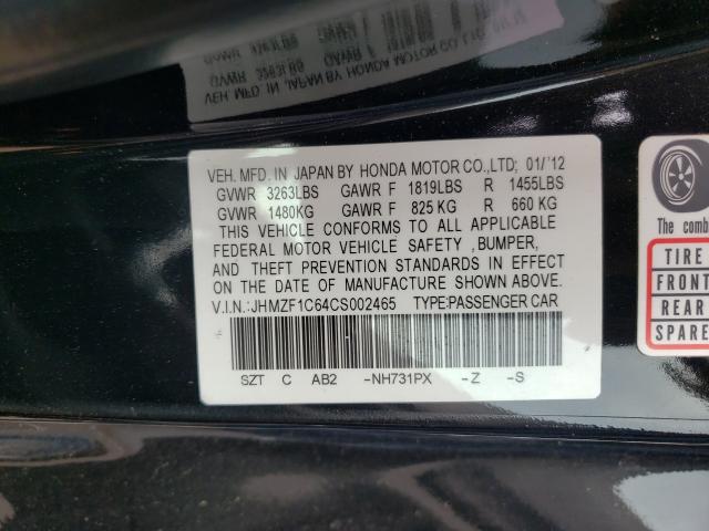 2012 HONDA CR-Z EX JHMZF1C64CS002465