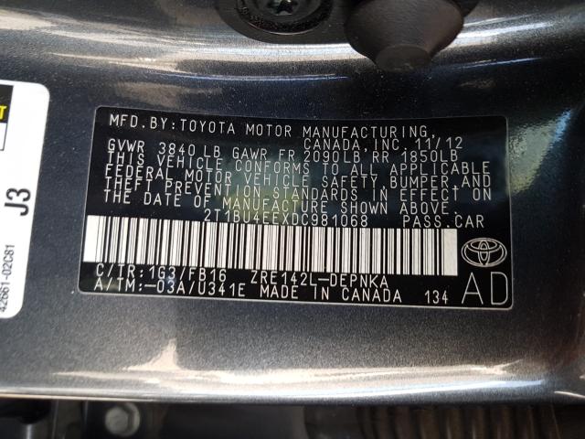 2013 TOYOTA COROLLA BA 2T1BU4EEXDC981068
