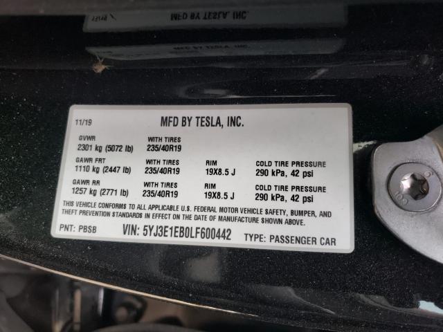 2020 TESLA MODEL 3 5YJ3E1EB0LF600442