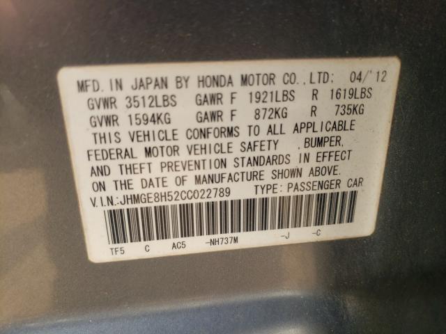 2012 HONDA FIT SPORT JHMGE8H52CC022789