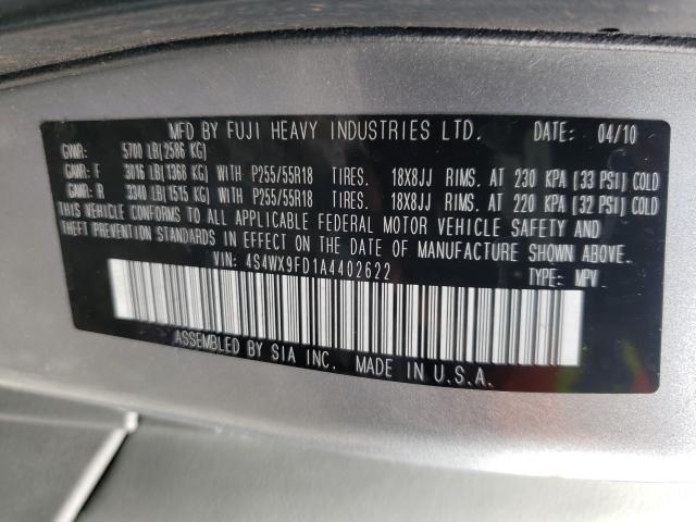 2010 SUBARU TRIBECA PR 4S4WX9FD1A4402622