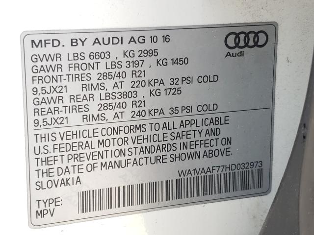 2017 AUDI Q7 PRESTIG WA1VAAF77HD032973