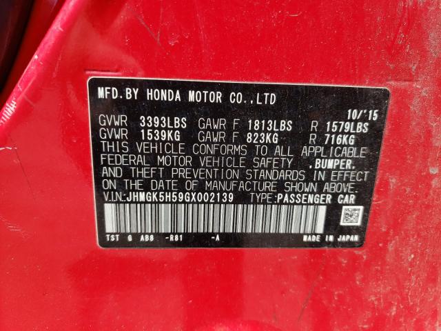 2016 HONDA FIT LX JHMGK5H59GX002139
