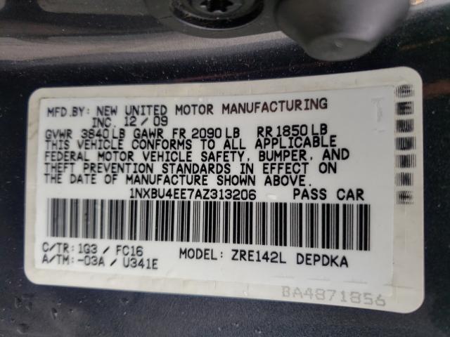 2010 TOYOTA COROLLA BA 1NXBU4EE7AZ313206
