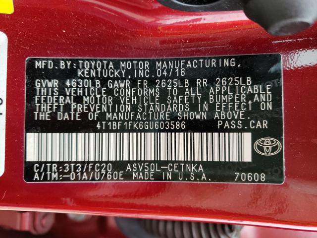 2016 TOYOTA CAMRY LE 4T1BF1FK6GU603586