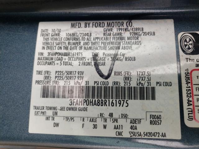 2011 FORD FUSION SE 3FAHP0HA8BR161975