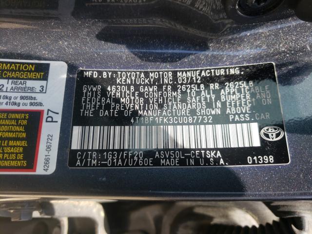 2012 TOYOTA CAMRY BASE 4T1BF1FK3CU087732