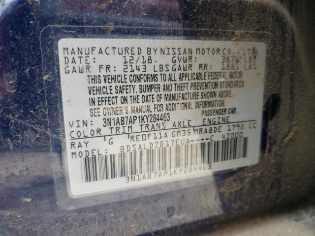 2019 NISSAN SENTRA S 3N1AB7AP1KY284463