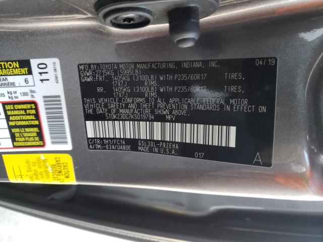 2019 TOYOTA SIENNA LE 5TDKZ3DC7KS019794