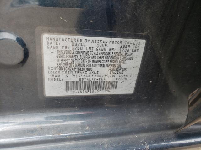 2016 NISSAN VERSA S 3N1CN7AP1GL877096