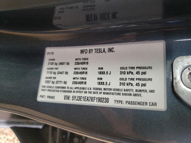 2019 TESLA MODEL 3 5YJ3E1EA7KF190230