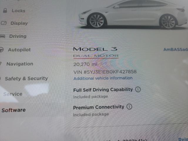 2019 TESLA MODEL 3 5YJ3E1EB0KF427858