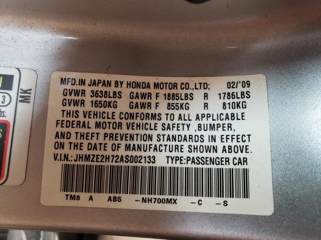 2010 HONDA INSIGHT EX JHMZE2H72AS002133