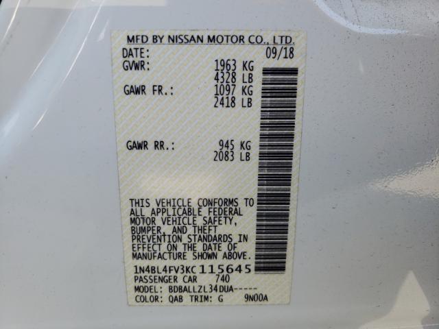 2019 NISSAN ALTIMA PLA 1N4BL4FV3KC115645