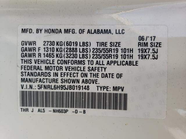 2018 HONDA ODYSSEY EL 5FNRL6H95JB019148