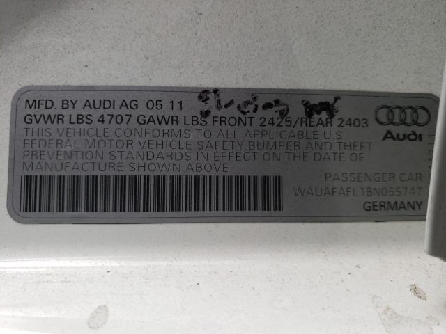 2011 AUDI A4 PREMIUM WAUAFAFL1BN055747