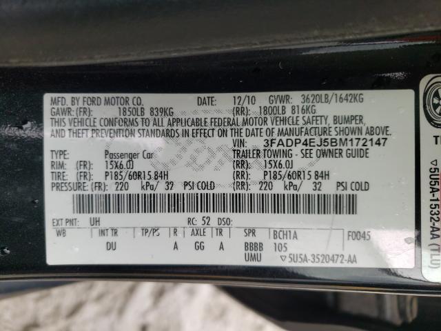 2011 FORD FIESTA SE 3FADP4EJ5BM172147