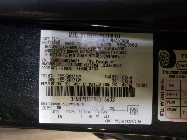 2011 FORD FUSION SEL 3FAHP0JA3BR216603