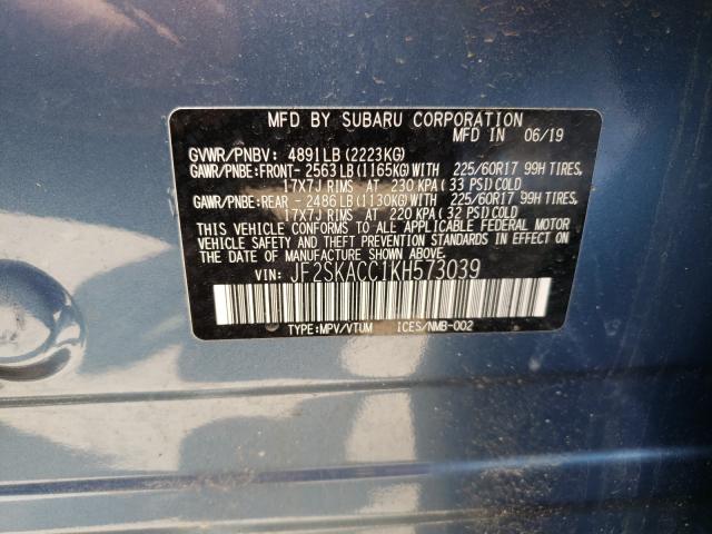 2019 SUBARU FORESTER JF2SKACC1KH573039