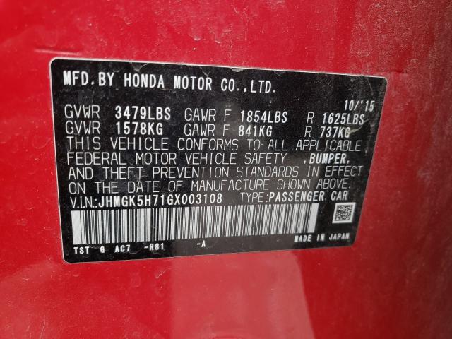 2016 HONDA FIT EX JHMGK5H71GX003108