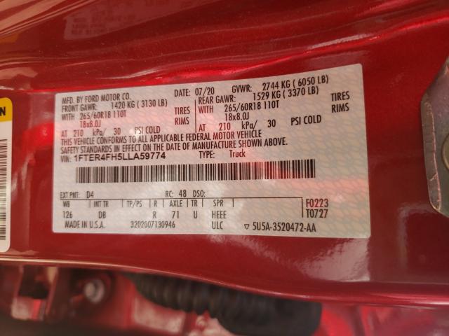 2020 FORD RANGER SUP 1FTER4FH5LLA59774