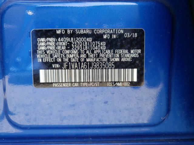 2018 SUBARU WRX JF1VA1A61J9835085
