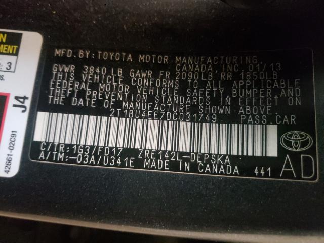 2013 TOYOTA COROLLA BA 2T1BU4EE7DC031749