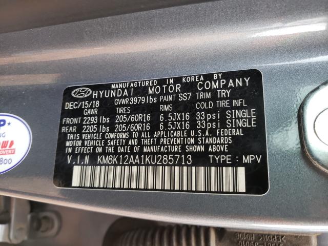 2019 HYUNDAI KONA SE KM8K12AA1KU285713