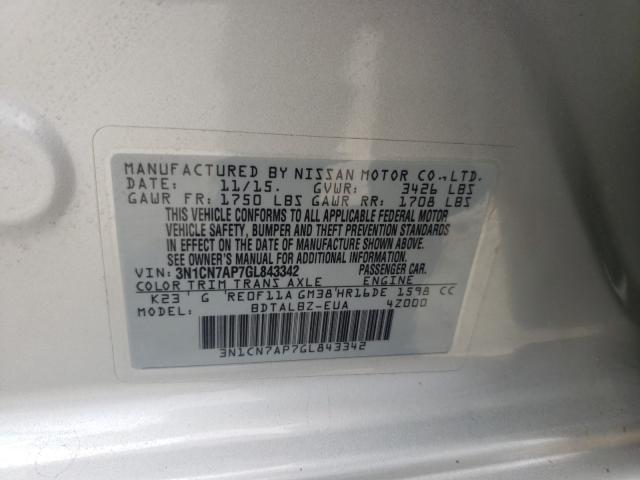 2016 NISSAN VERSA S 3N1CN7AP7GL843342