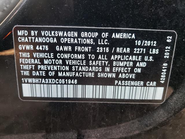 2013 VOLKSWAGEN PASSAT SE 1VWBH7A3XDC051946