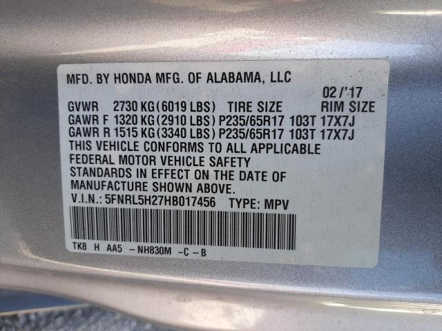 2017 HONDA ODYSSEY LX 5FNRL5H27HB017456