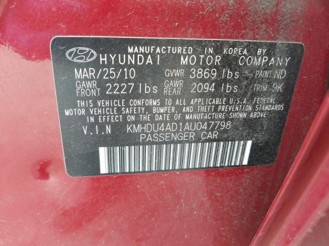 2010 HYUNDAI ELANTRA BL KMHDU4AD1AU047798