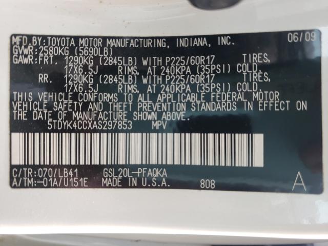 2010 TOYOTA SIENNA XLE 5TDYK4CCXAS297853