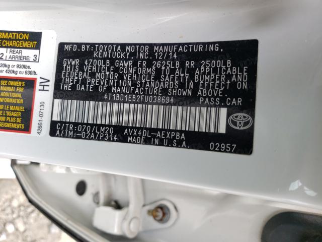 2015 TOYOTA AVALON HYB 4T1BD1EB2FU038694