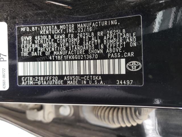 2016 TOYOTA CAMRY LE 4T1BF1FK6GU213670