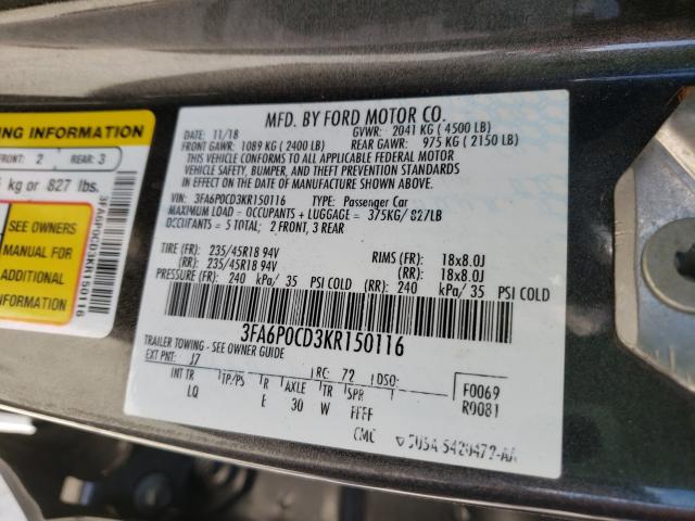 2019 FORD FUSION SEL 3FA6P0CD3KR150116