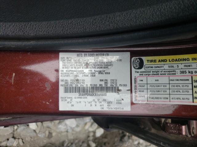 2012 FORD FUSION SE 3FAHP0HA0CR164600