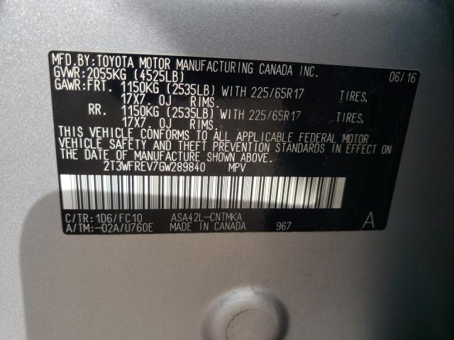 2016 TOYOTA RAV4 XLE 2T3WFREV7GW289840