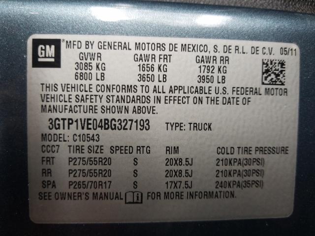 2011 GMC Z71 PICKUP 3GTP1VE04BG327193