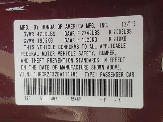 2014 HONDA ACCORD LX 1HGCR2F32EA111796