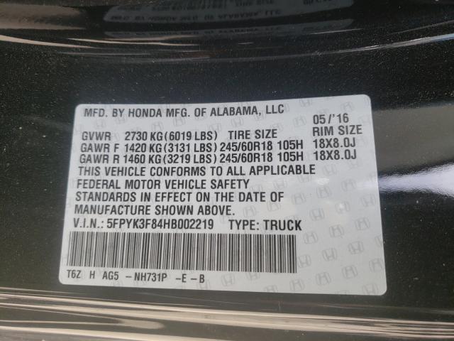 2017 HONDA RIDGELINE 5FPYK3F84HB002219