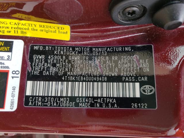 2013 TOYOTA AVALON BAS 4T1BK1EB4DU049408