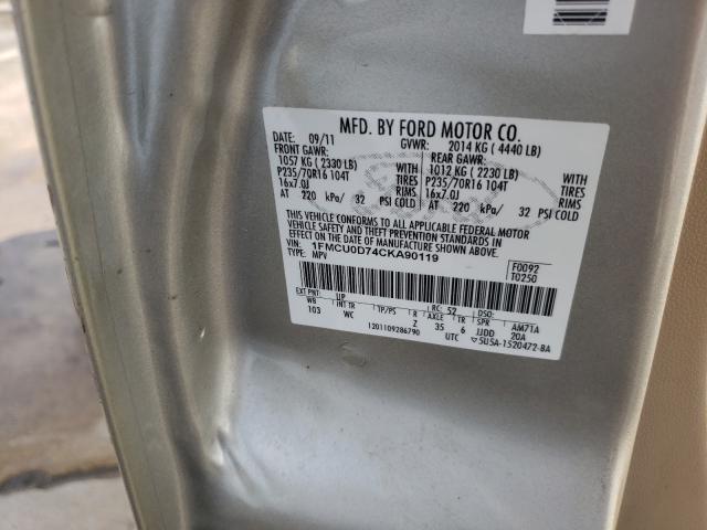 2012 FORD ESCAPE XLT 1FMCU0D74CKA90119
