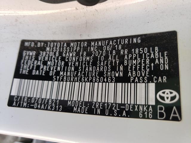 2019 TOYOTA COROLLA L 5YFBURHE6KP860463