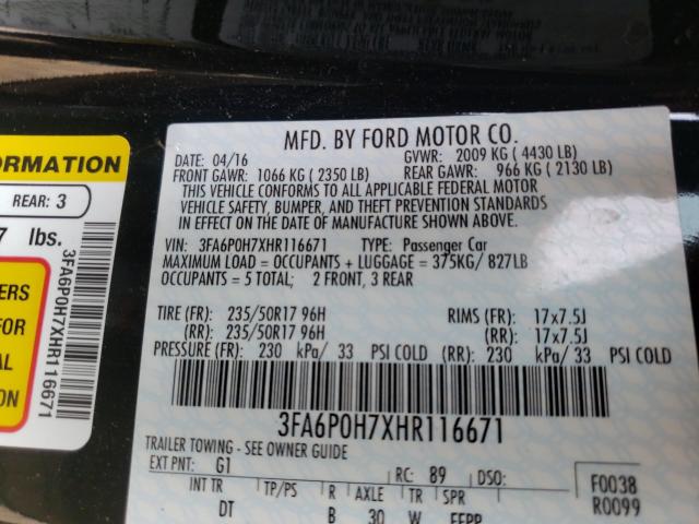 2017 FORD FUSION SE 3FA6P0H7XHR116671