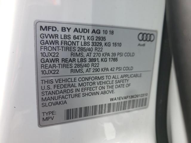 2019 AUDI Q8 PREMIUM WA1EVAF13KD012310