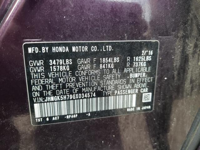 2016 HONDA FIT EX JHMGK5H79GX034574