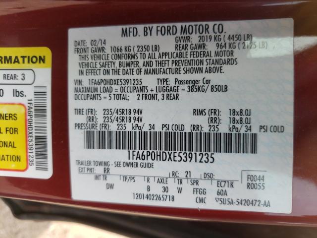 2014 FORD FUSION SE 1FA6P0HDXE5391235